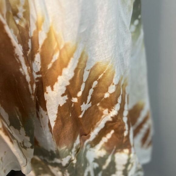 Xovi Linen Shirt Green Medium Tie Dye Tunic Length Pockets Convert Sleeves - Picture 8 of 13